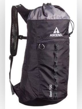 Ascend Dash 720 20L Hiking Daypack Adjustable Straps Drawstring Black/Gray
